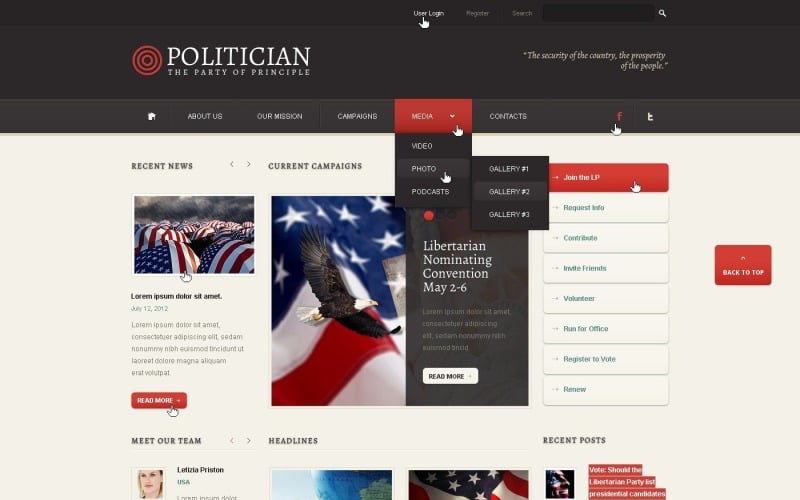 Бесплатная тема WordPress для политической партии