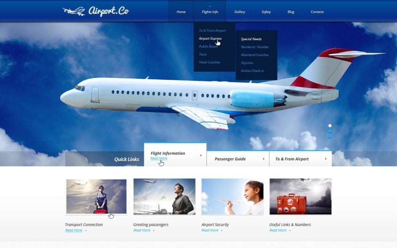 Plantilla WordPress gratuita para sitio web de aerolínea privada