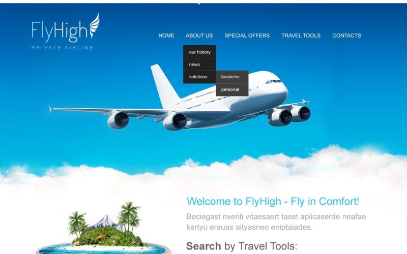 Tema WordPress para site gratuito de companhias aéreas privadas