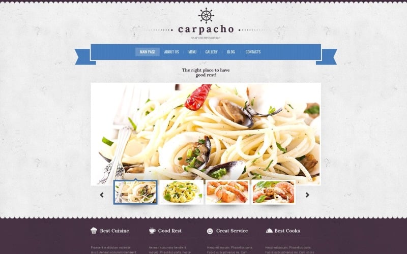 Бесплатный дизайн сайта ресторана морепродуктов для WordPress