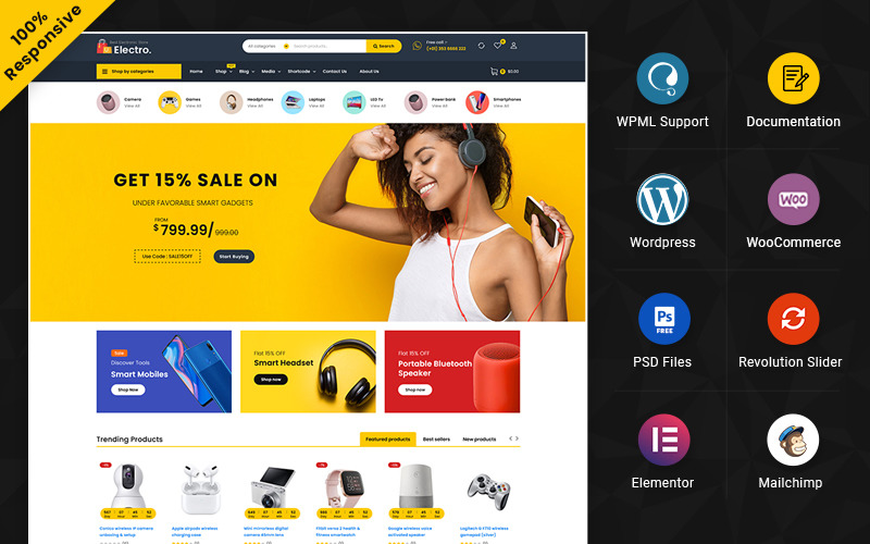 Electro — Mega Shop Многоцелевой Магазин Elementor WooCommerce