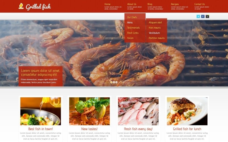 Free Red Seafood Restaurant WordPress Theme