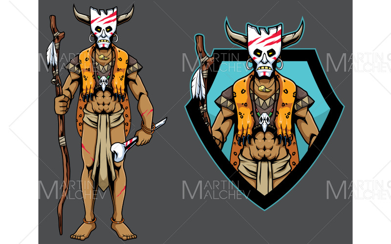 Shaman Tribal Maskot Vektor Illustration