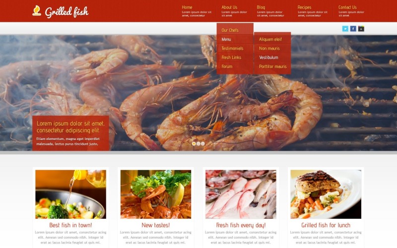 Tema WordPress gratuito per ristorante di pesce rosso