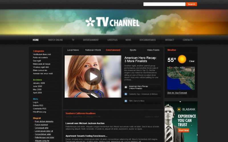 Conception de chaîne de télévision gratuite pour WordPress