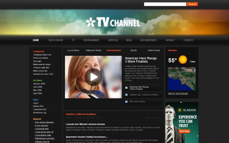 Ingyenes TV -csatorna -tervezés a WordPress számára