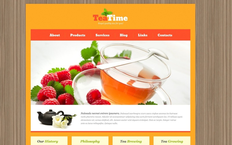 Modelo grátis de WordPress para Skeuomorphism Tea Shop