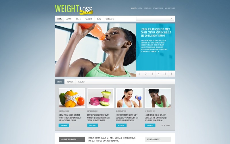 Darmowy motyw WordPress na temat utraty wagi w jasnym niebieskim kolorze