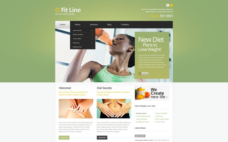 Free Bright Green Weight Loss Website Theme for WordPress