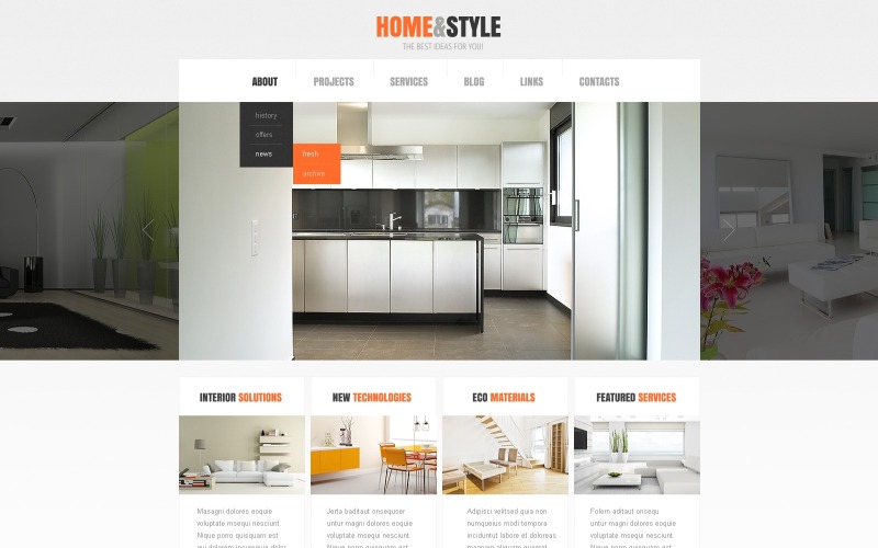 Modello WordPress gratuito di design d'interni bianco moderno