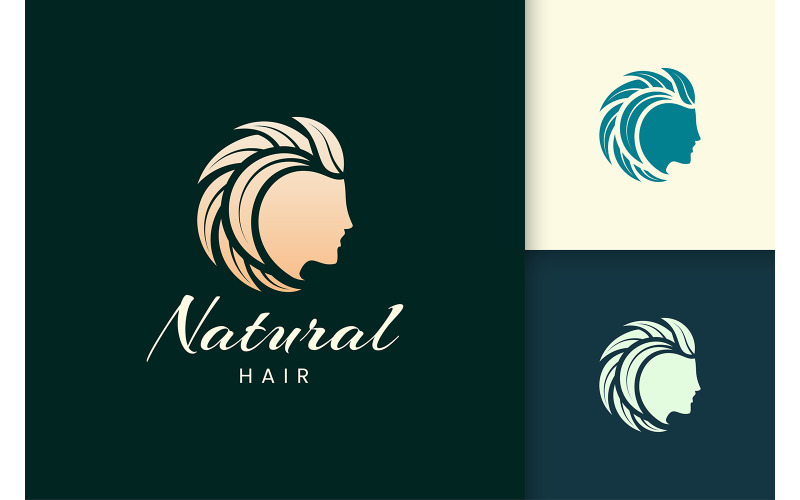 Logo kadeřníka s vlasy na hlavě a listí