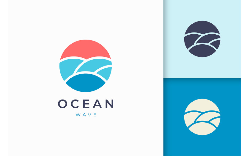 Modern ocean with sun or surfing logo template