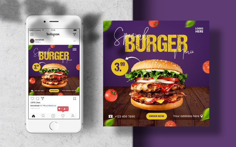 Speciální Burger Menu Instagram Post Banner šablony
