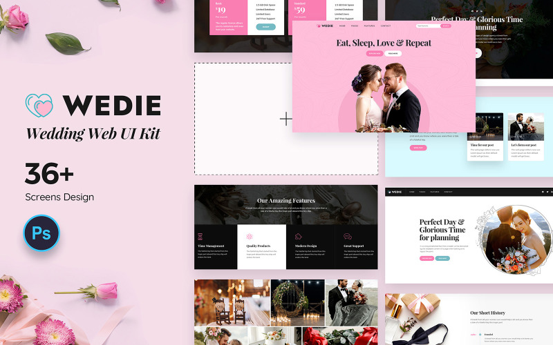 Wedie Kreatywny internetowy zestaw UI do ślubu