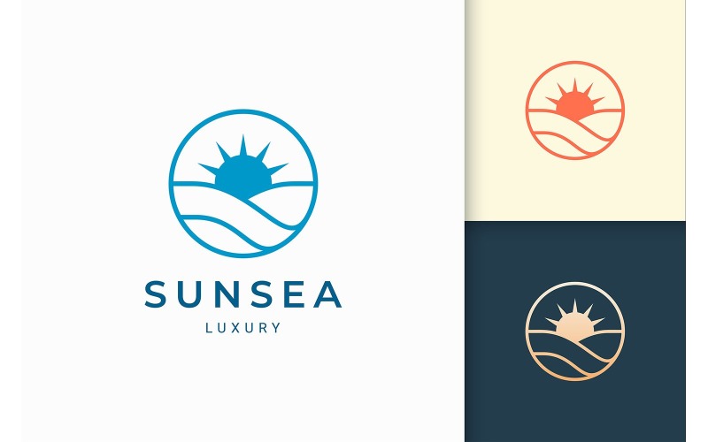 Basit Daire Güneş Deniz Logo Şablonu