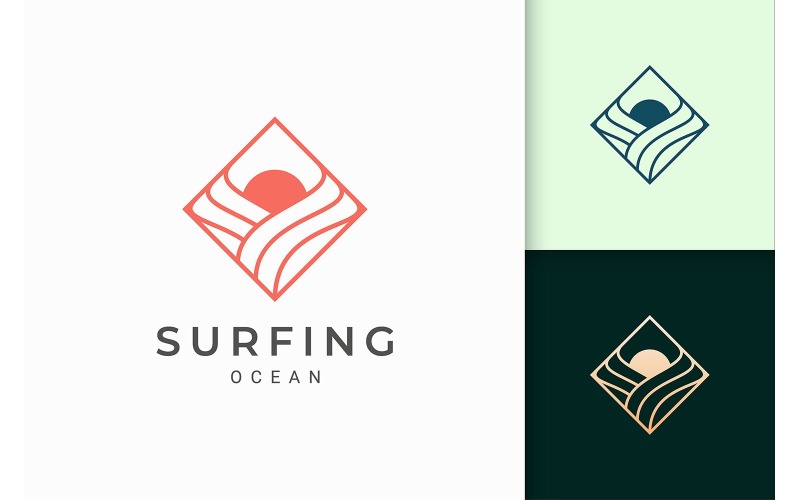Basit Eşkenar Dörtgende Okyanus veya Sörf Logosu