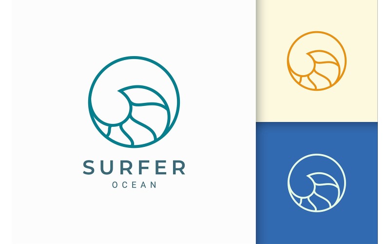 Egyszerű vonal óceán hullám logó sablon