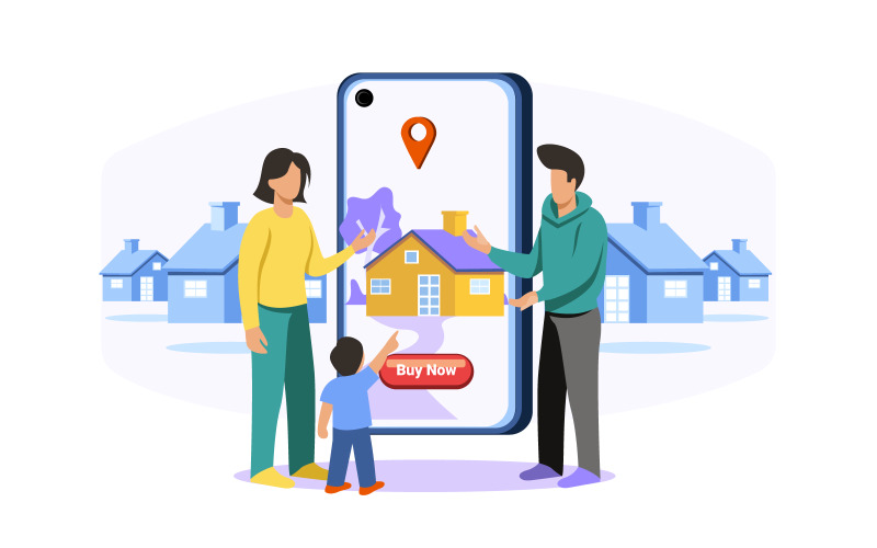 Famiglia che compra casa dal concetto di illustrazione online