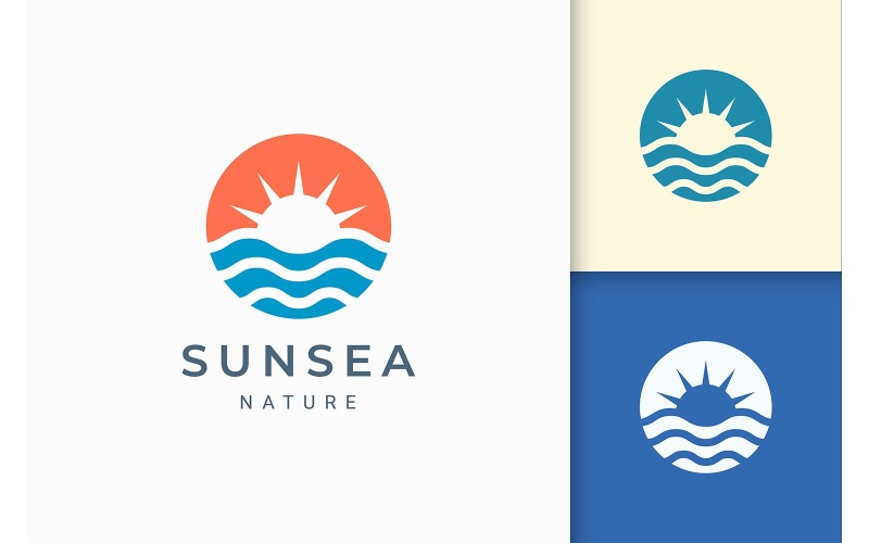 Modèle de logo abstrait soleil et océan