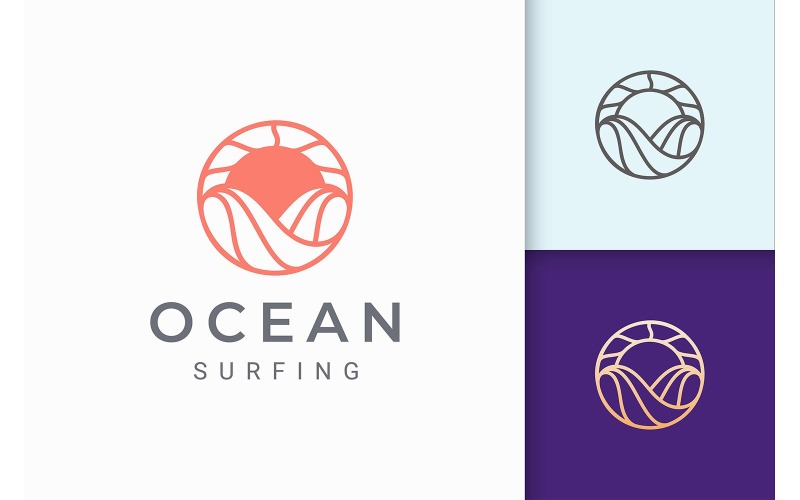 Modèle de logo simple soleil et océan