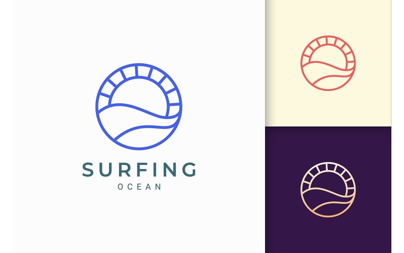 Modelo de logotipo Ocean Wave e Sun
