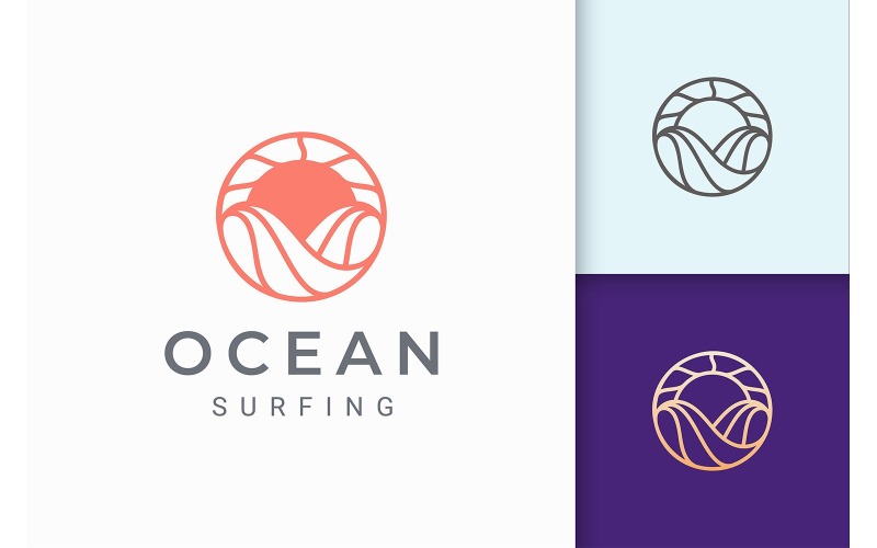 Modelo de logotipo simples de sol e oceano