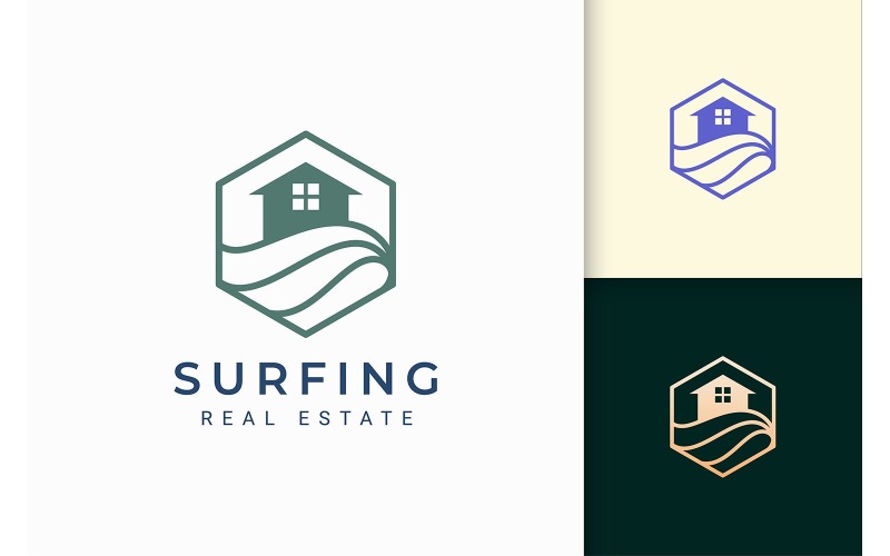 Шаблон логотипу нерухомості на морі або пляжі