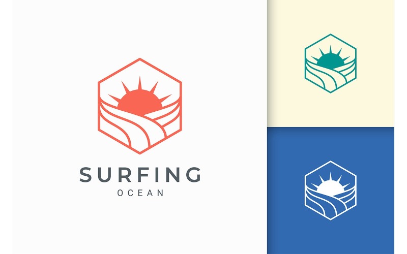 Сонячне море в шестикутнику логотип шаблон