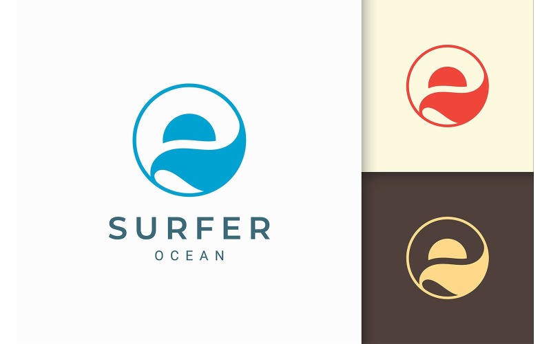 Surfer Logo Template with Sun and Circle