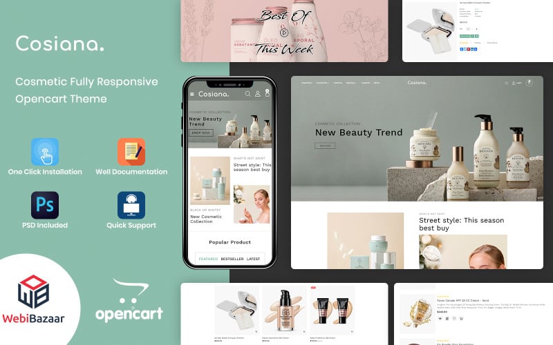 Cosiana - Motyw e-commerce kosmetyków OpenCart