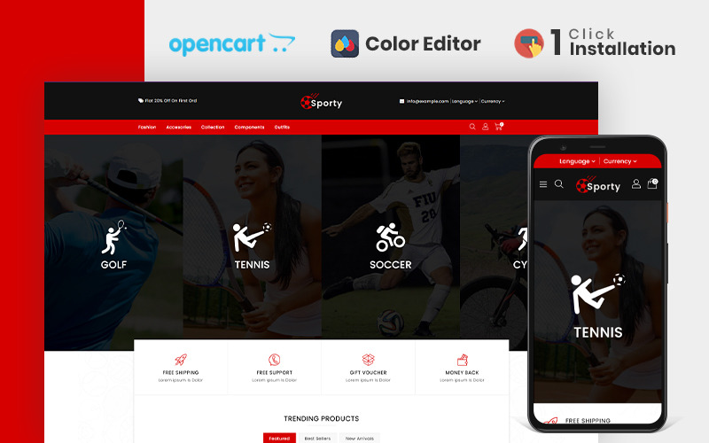 Sportowy sklep sportowy i akcesoria Store Opencart Theme
