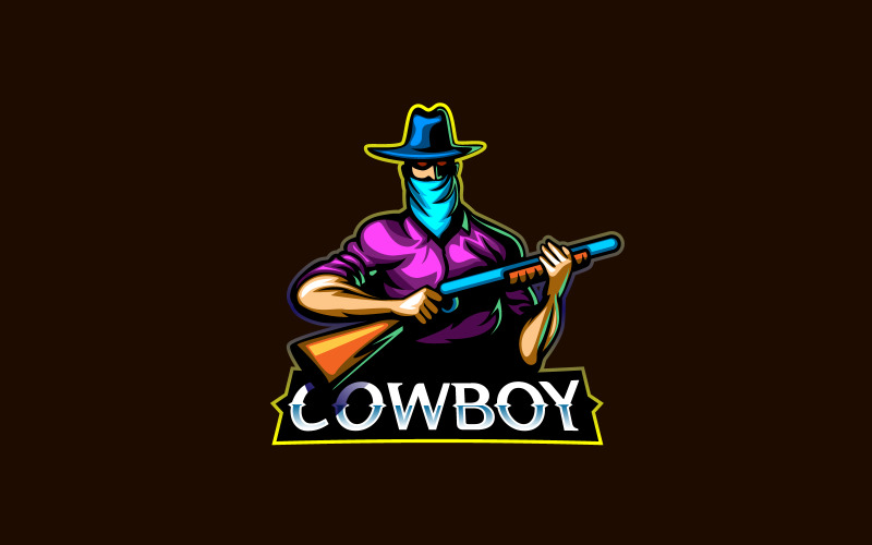 Cowboy Mascotte Logo Icône Vector Design Concept