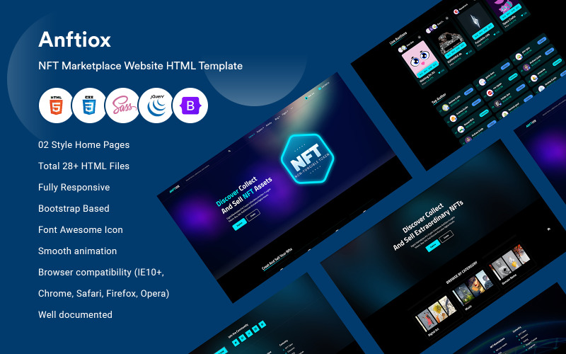 Anftiox - HTML -шаблон веб -сайту NFT Marketplace