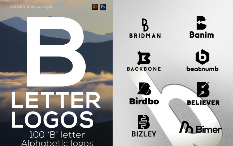 100 B Buchstaben Alphabetische Logos-Bundle