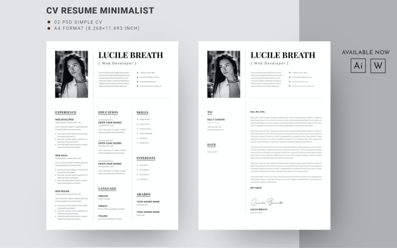 Minimal CV Resume Template 2021 #200374 - TemplateMonster