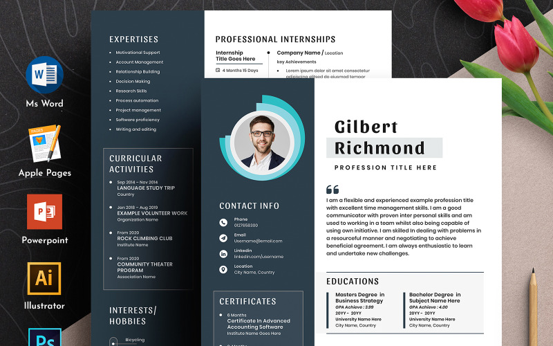 Word Apple Sayfaları Biçimli Modern ve Yaratıcı Düzenlenebilir Özgeçmiş Cv Şablonu