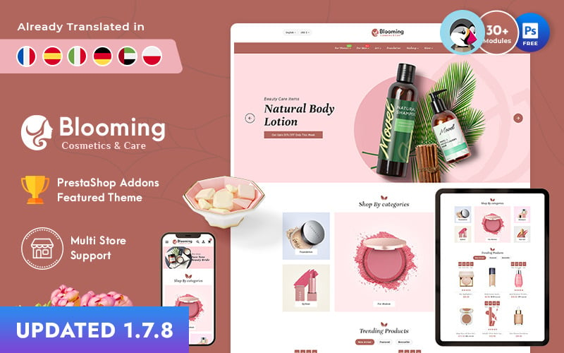 Blooming - Online Kozmetik Mağazası için PrestaShop Teması