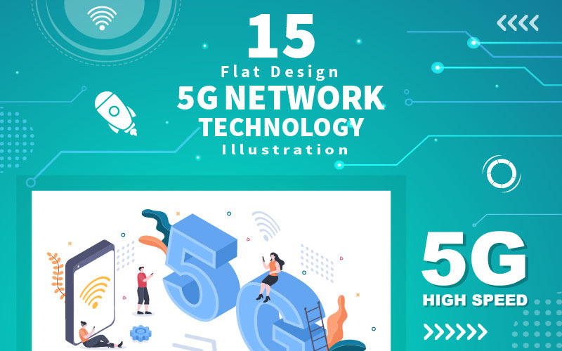 15 5G-Netzwerk-Drahtlostechnologie-Smartphone-Vektor