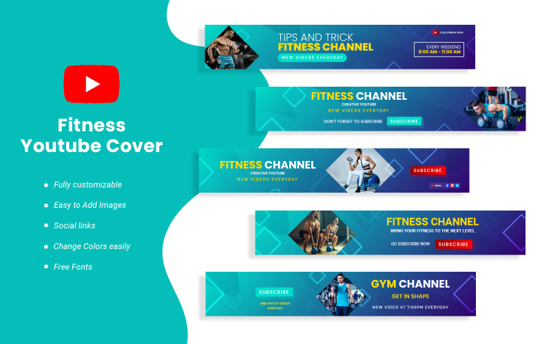 Fitness szablon okładki Youtube