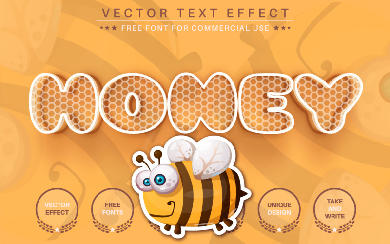 Zoete gele honing - bewerkbaar teksteffect, letterstijl, grafische illustratie