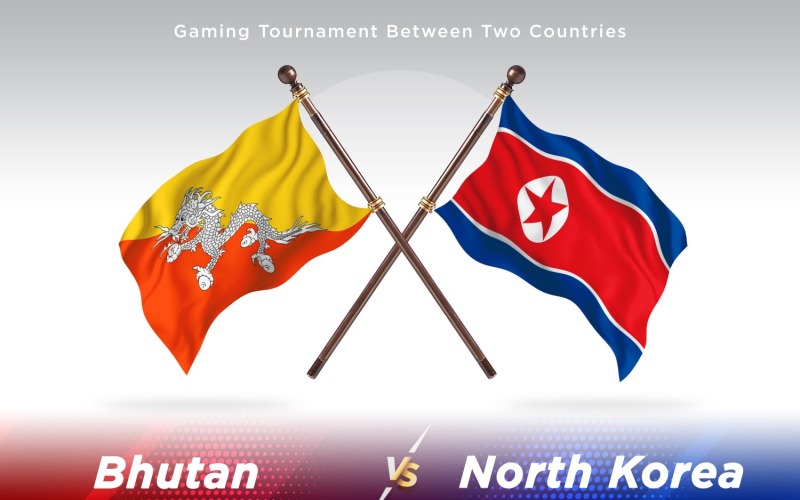 Butão contra duas bandeiras da Coreia do Norte