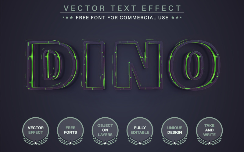 Дино - редактируемый текстовый эффект, стиль шрифта, графическая иллюстрация
