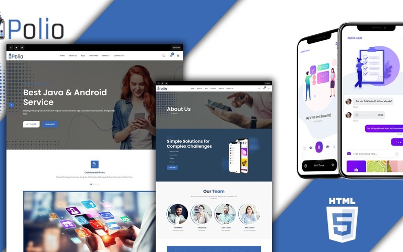 Modèle HTML5 de présentation d'application mobile sur la polio