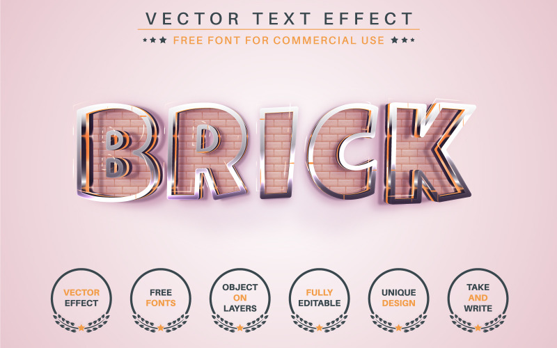 Brick - Efeito de texto editável, estilo de fonte, ilustração gráfica