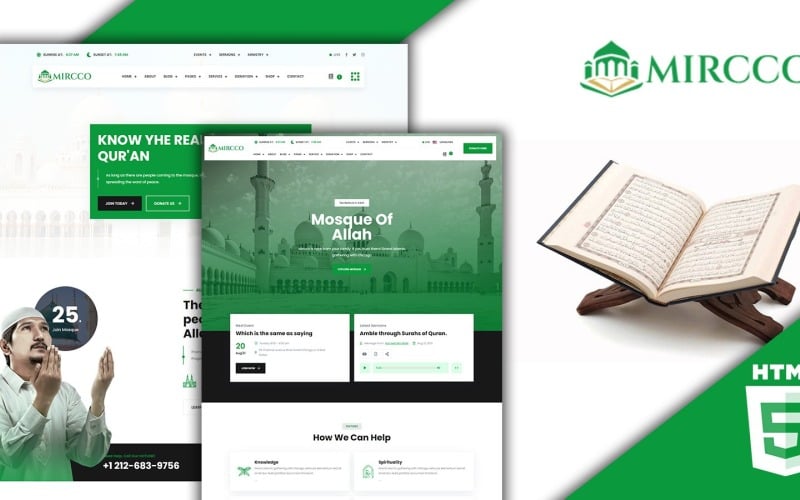 HTML5 шаблон веб-сайта мусульманской мечети Миркко