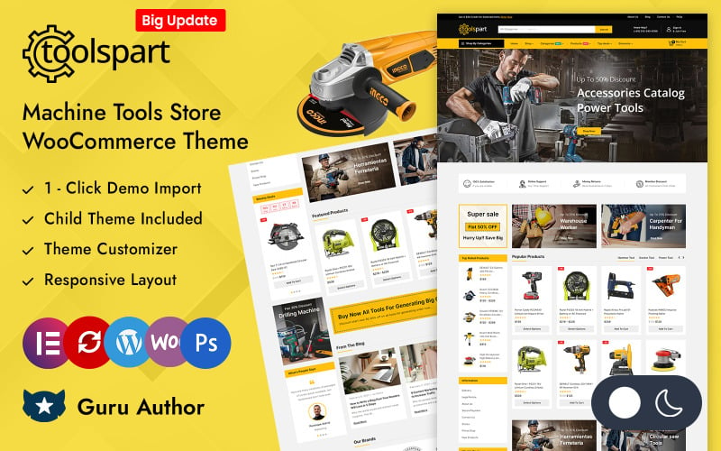 ToolsPart – Nejlepší obchod s nástroji Responzivní motiv Elementor WooCommerce