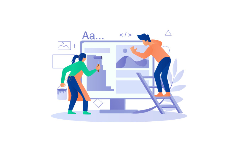 Designer som skapar designlayout tillsammans Illustrationskoncept