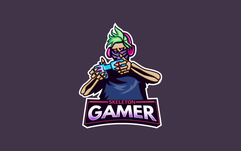 Crâne Gamer Mascotte Logo Design Vecteur
