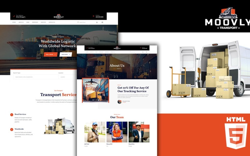 Moovly HTML5-websitesjabloon voor verhuizingen en logistiek