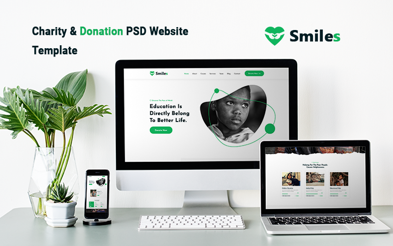 Посмішки - Шаблон сайту PSD з благодійністю та пожертвуванням